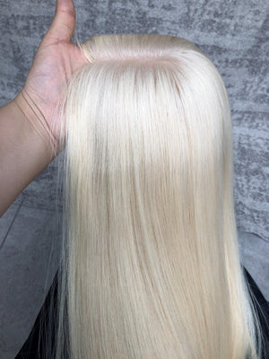 16-24" 8X8" Light Blonde Silk Base European Hair Toppers,Able to Be Colored Styled
