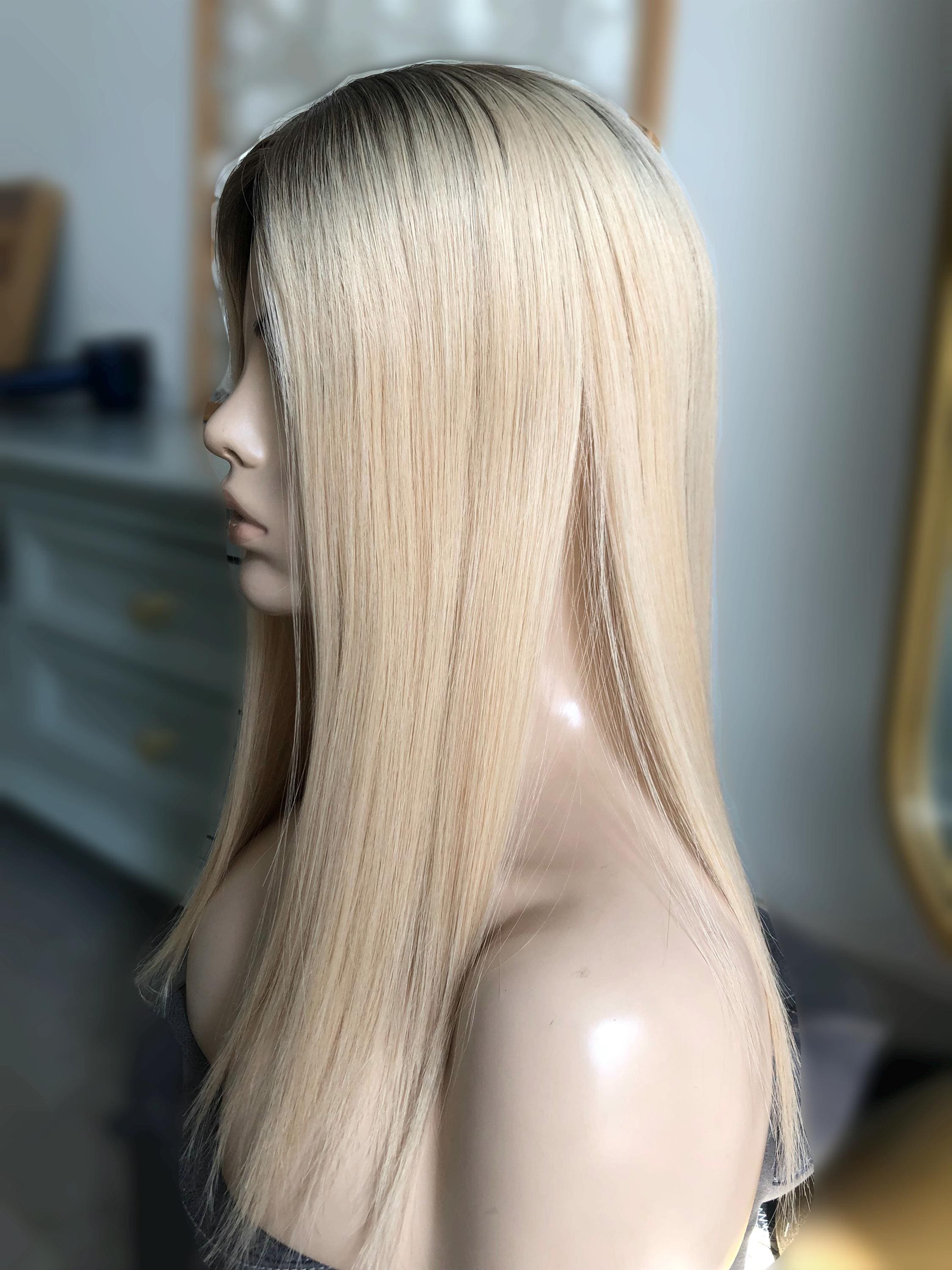 Stock 16" Silk Parted Lace Hair Topper,5.5X6" Light Brown Rooted Blonde Toupee