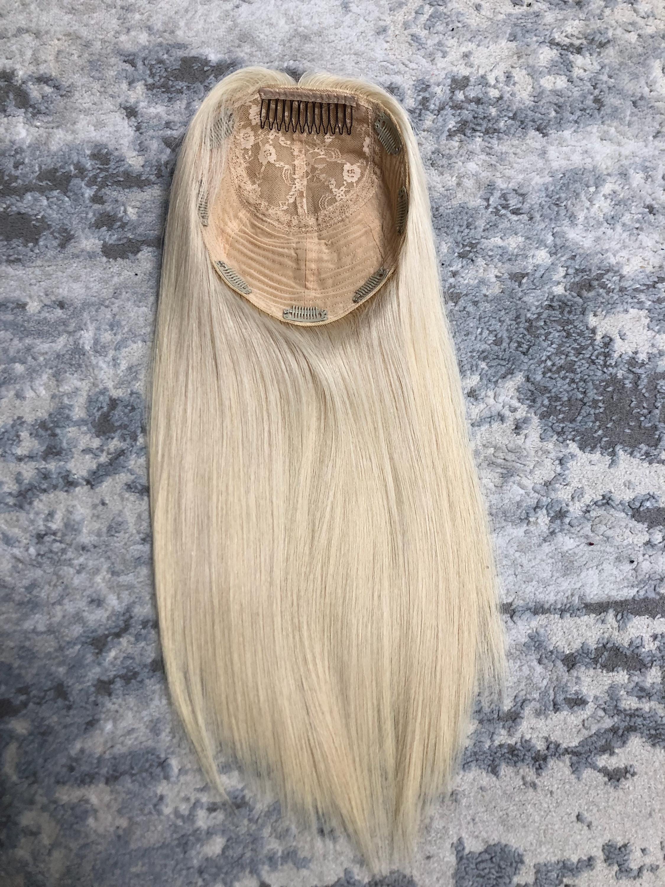 16-24" 8X8" Light Blonde Silk Base European Hair Toppers,Able to Be Colored Styled