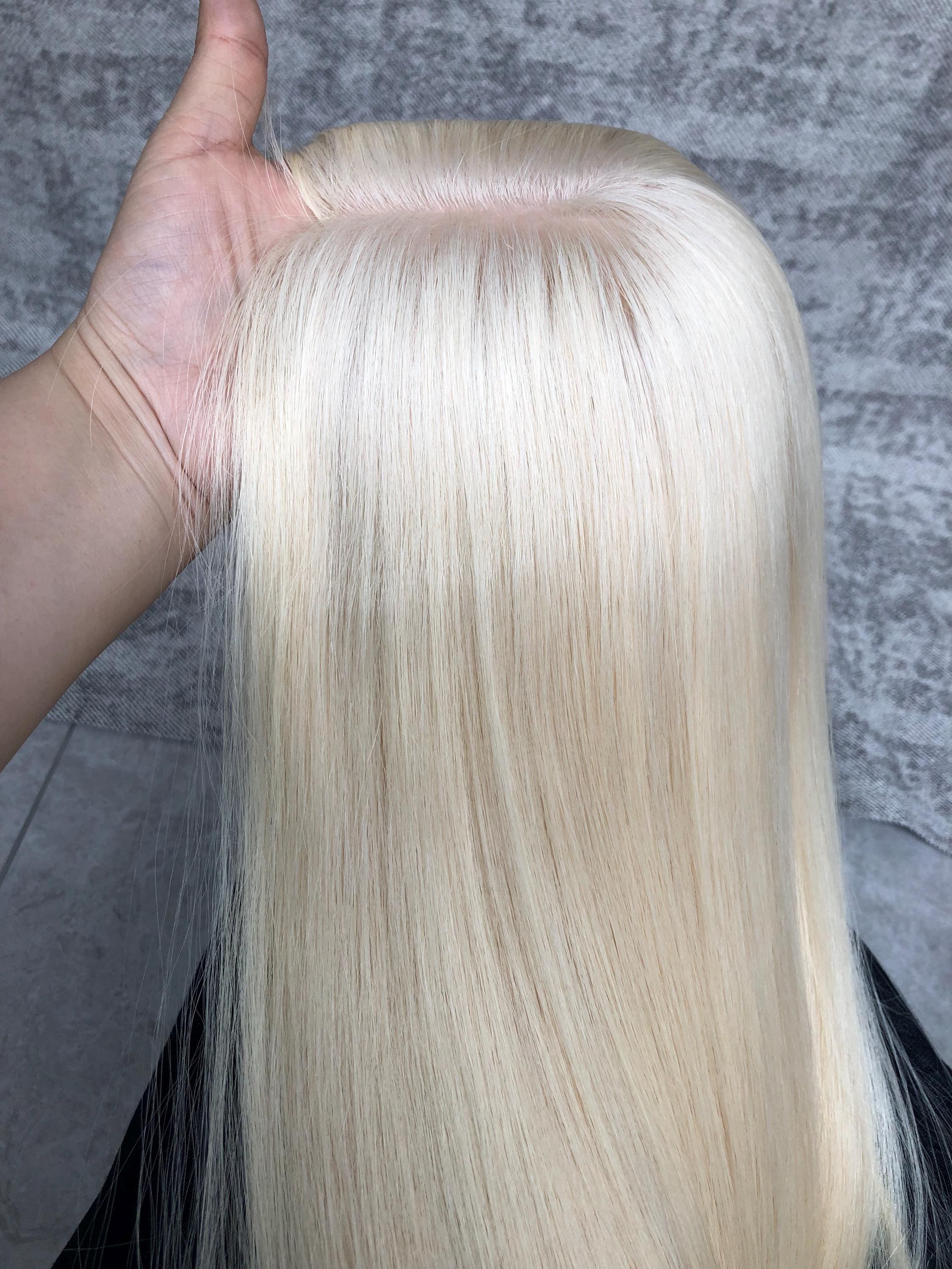 16-24" 8X8" Light Blonde Silk Base European Hair Toppers,Able to Be Colored Styled