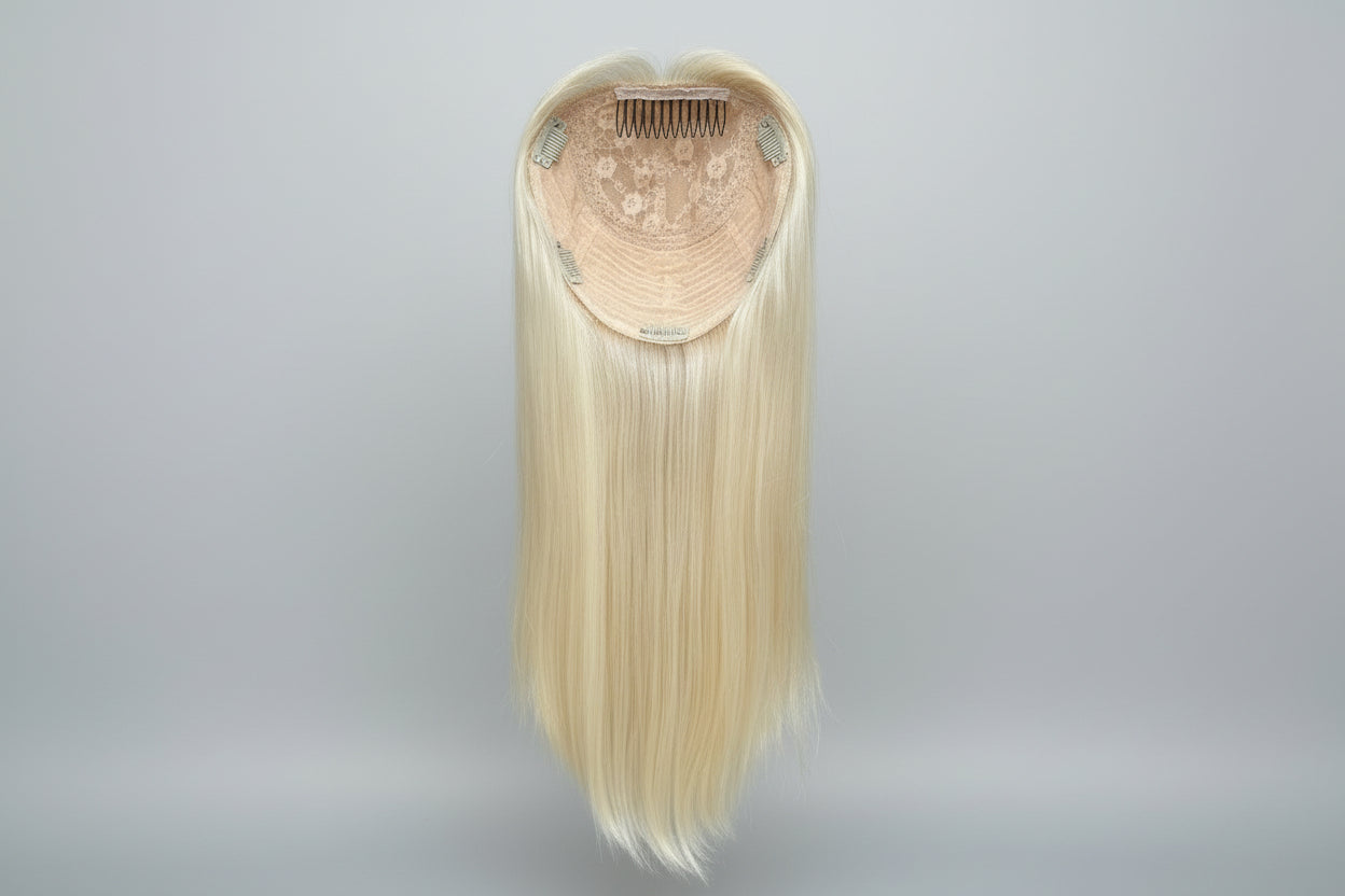 16-24" 8X8" Light Blonde Silk Base European Hair Toppers,Able to Be Colored Styled