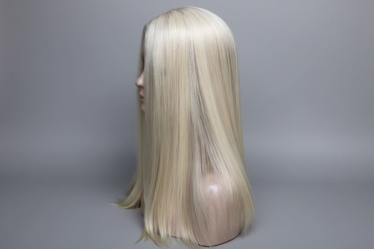 16-24" 8X8" Light Blonde Silk Base European Hair Toppers,Able to Be Colored Styled