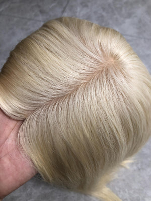 16-24" 8X8" Light Blonde Silk Base European Hair Toppers,Able to Be Colored Styled